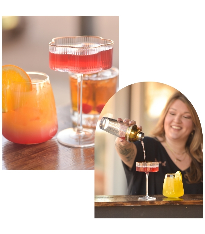 bartender pouring colorful cocktails
