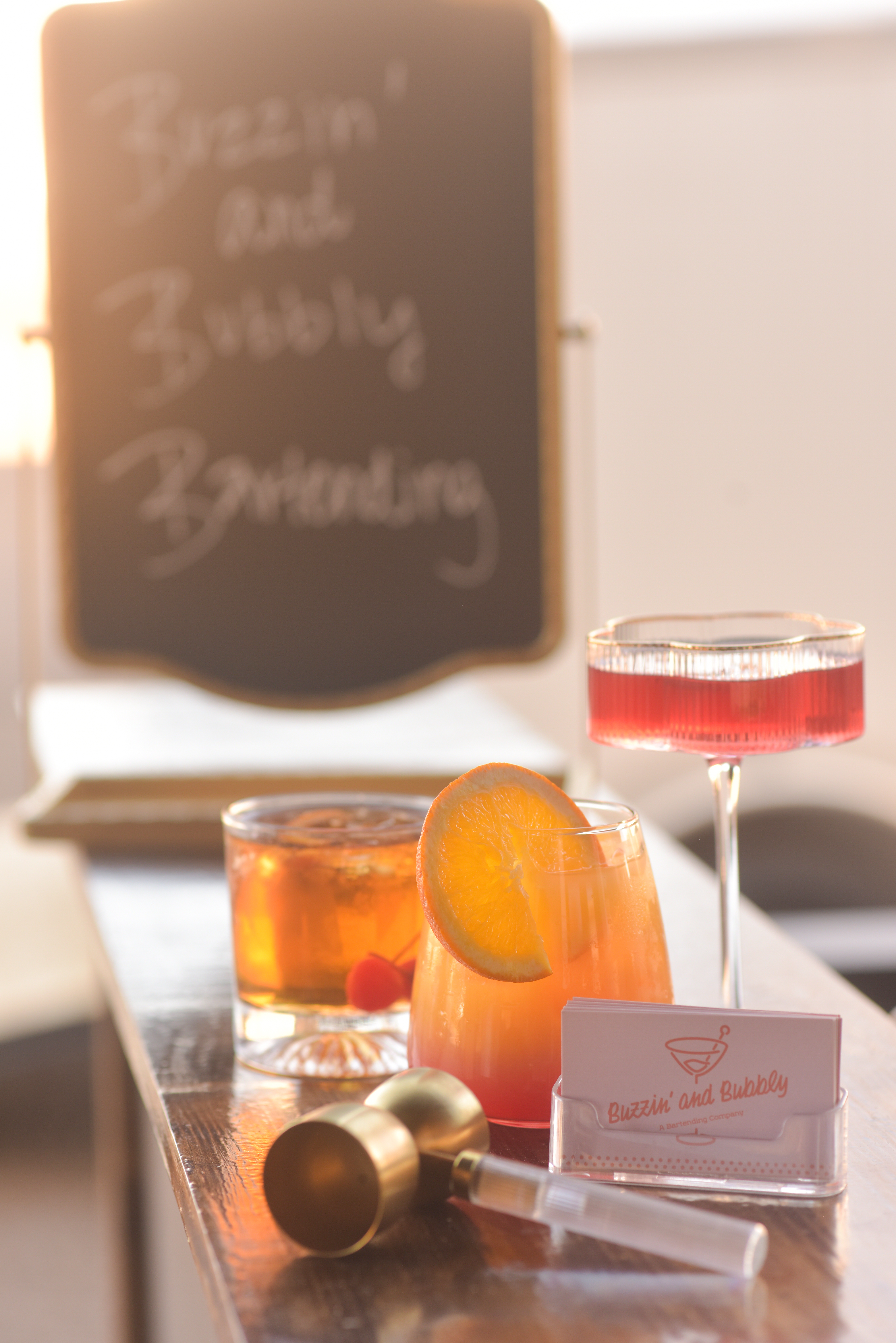 buzzin' and bubbly bartending cocktails on bar